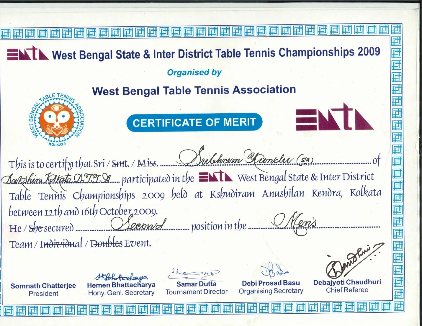 WB State & Inter District — Second certificate