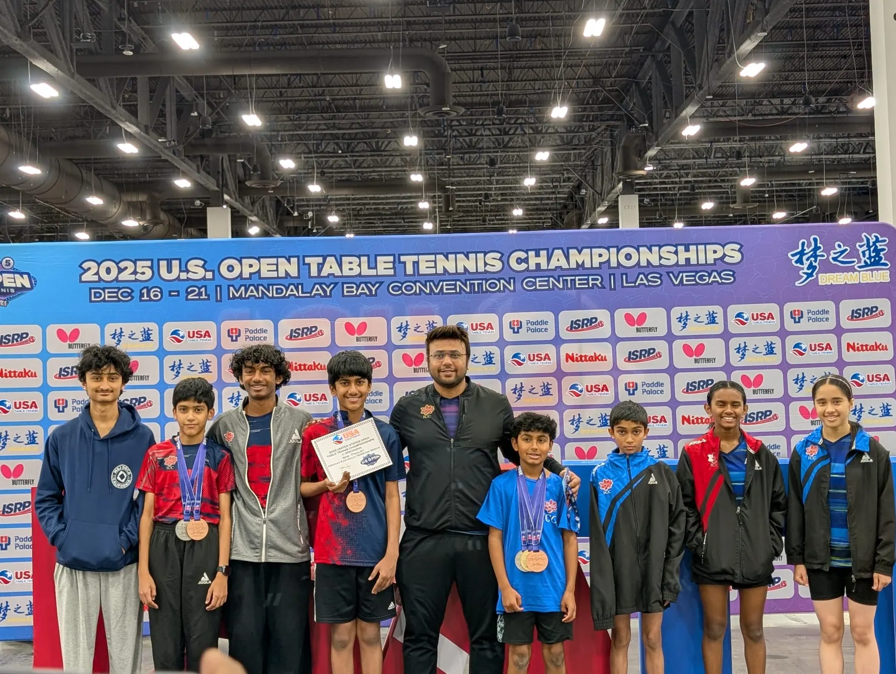 The ICC squad with their medals at the 2025 US Open Table Tennis Championships